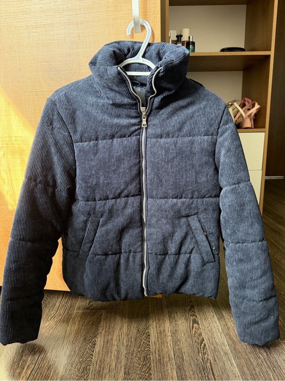 Navy Blue Corduroy Puffer Jacket